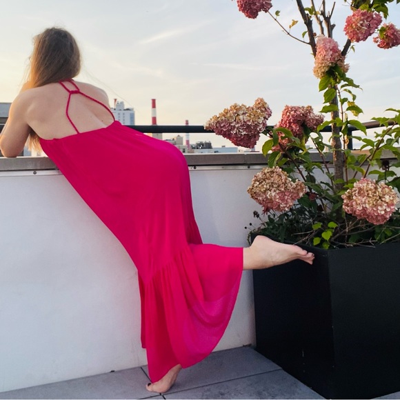 ZARA RIBBED DRESS VOLUMINOUS DRESS WITH BRAIDED STRAPS Fuchsia - Picture 16 of 16